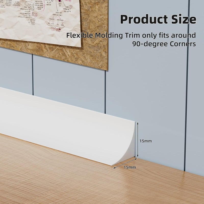 cuysfead 19.6' Flexible Quarter Round Molding, Peel and Stick Shoe Molding Baseboard,Selfadhesive Corner Trim for Wall Floor Edge, Bendable Rubber Trim for Stair,Countertop,Backsplash, Bathroom Bathtub (White) - Image 2
